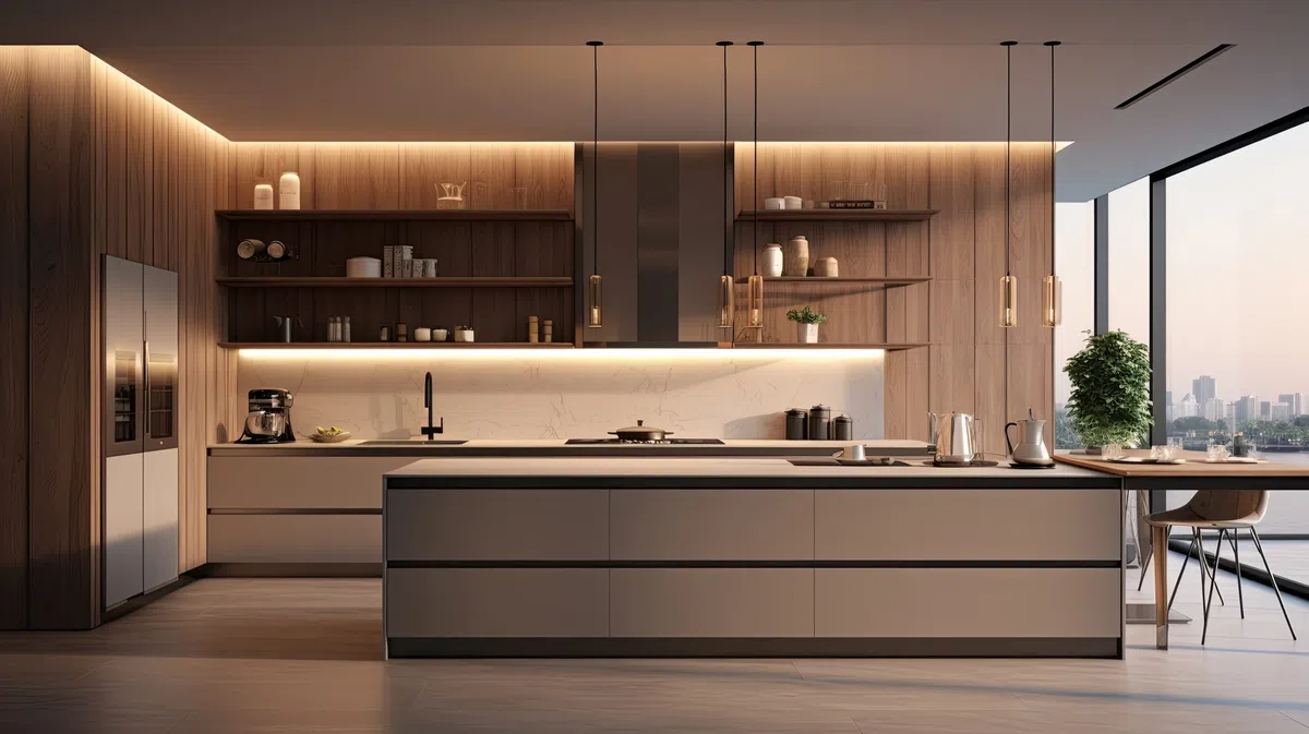 A kitchen with a large island