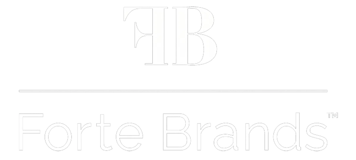 Forte Brands logo with stylized FB initials and company name on black background