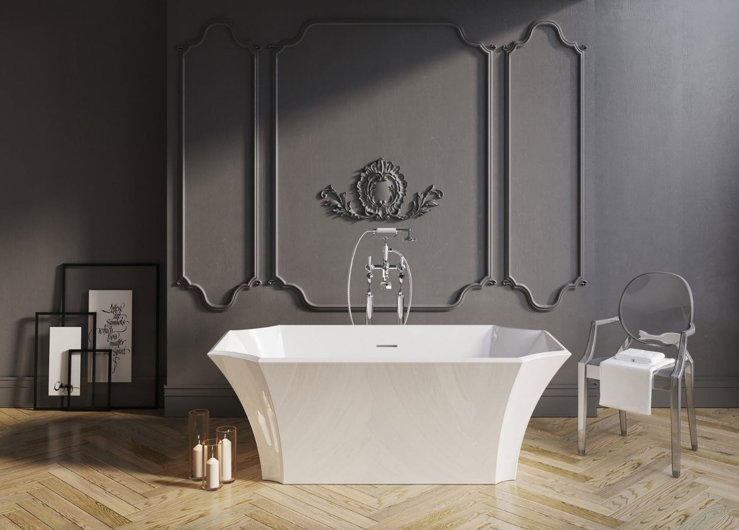 Freestanding soaking tub in a bright Atlanta bathroom